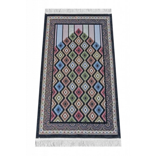 Tile Patterned Chenille Prayer Rug - Black Color