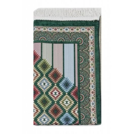 Tile Patterned Chenille Prayer Rug - Green Color