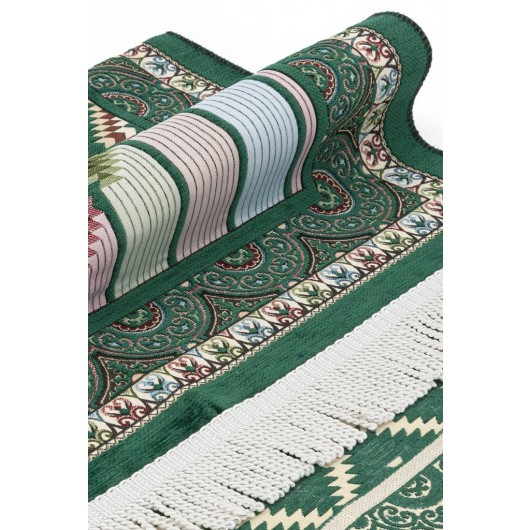 Tile Patterned Chenille Prayer Rug - Green Color