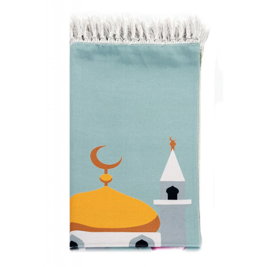 سجادة صلاة للأطفال مطبوعة رقميا - صورة مسجد مع سيارة - مقاس 44 × 78 سم