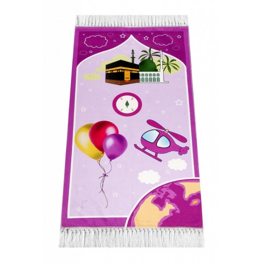 Digital Printed Children's Prayer Rug - Balloon Kabel Pink Color - 44 X 78 Cm