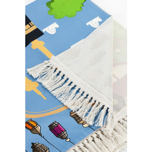 سجادة صلاة للأطفال بطباعة رقمية - رسمة الكعبة مع سيارة - مقاس 44 × 78 سم