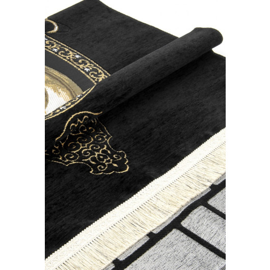 Hacerül Esved Model Ultra Luxurious Black Chenille Prayer Rug