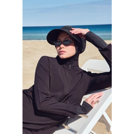 البسة سباحة نسائية مع حجاب تغطي بالكامل بلون أسود