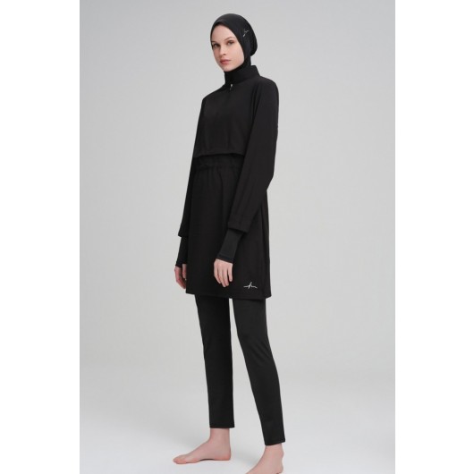 Black Gilet Fully Covered Hijab Swimsuit