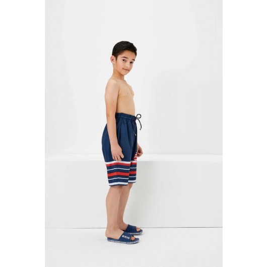Haşema Navy Blue Striped Boys Pool Shorts