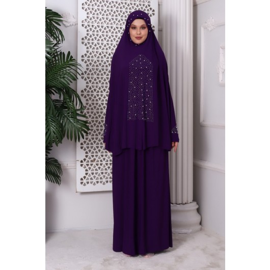 Two Piece Prayer Abaya Adorned In Purple By Ihvan Brand