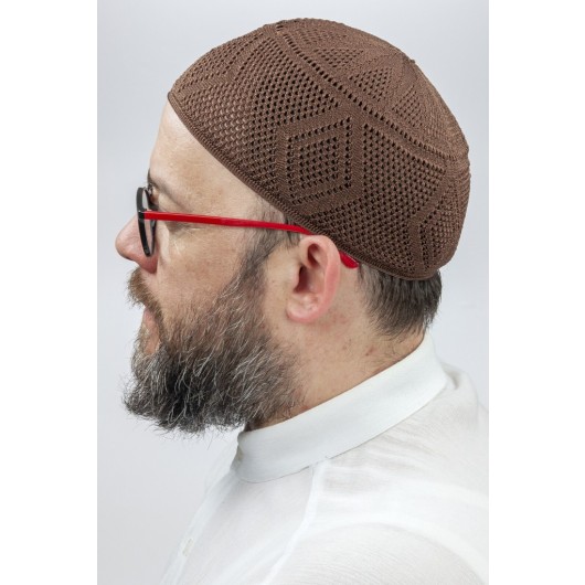 Bowknot Lace Knitted Prayer Cap - Brown
