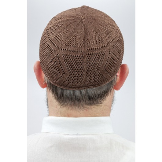 Bowknot Lace Knitted Prayer Cap - Brown