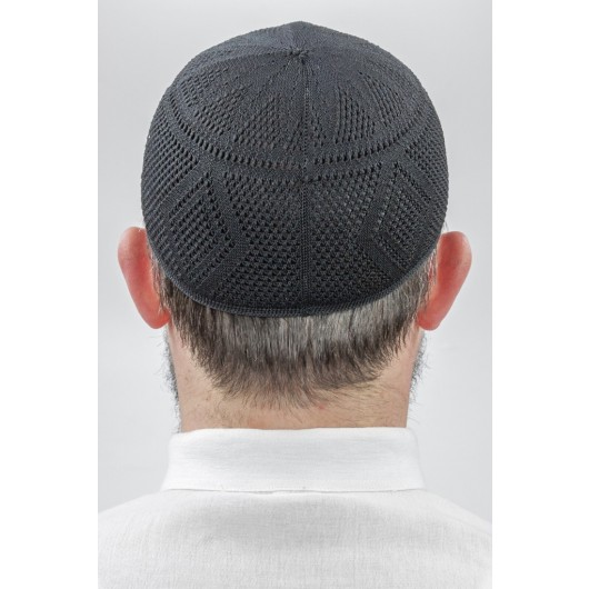 Bowknot Lace Knitted Prayer Cap - Black