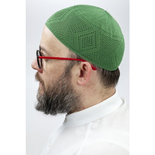 قبعة صلاة محبوكة من الدانتيل بلون أخضر