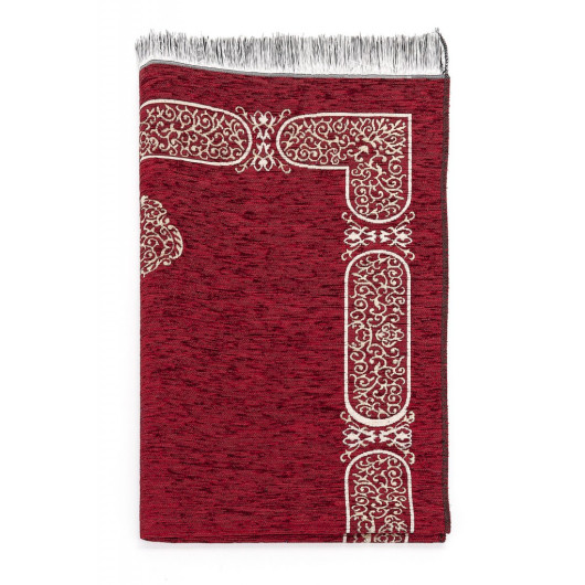 Kaaba Patterned Chenille Prayer Rug - Red Color