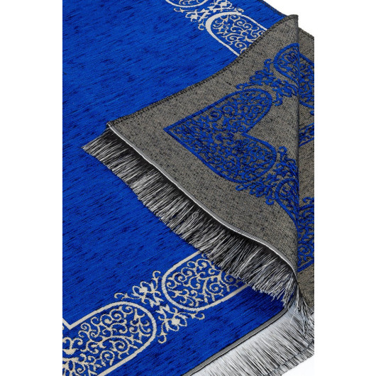 Kaaba Patterned Chenille Prayer Rug - Navy Blue