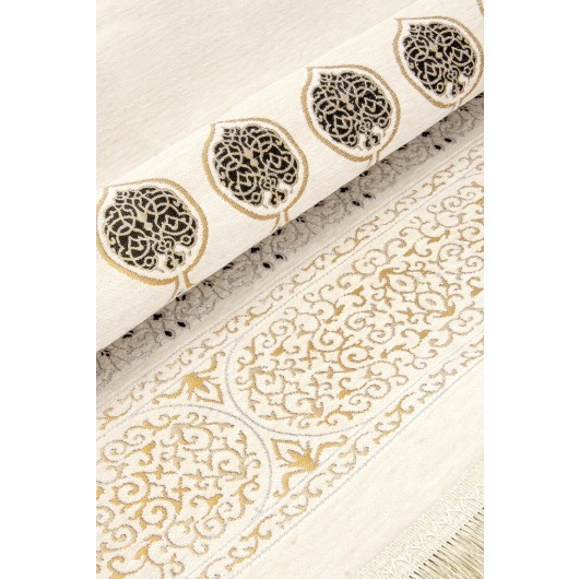 Kaaba Patterned Ultra Plus Cream Chenille Prayer Rug
