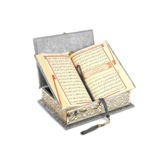 Special Gift Quran Gray With Velvet Covered Plexi Embroidered Chest