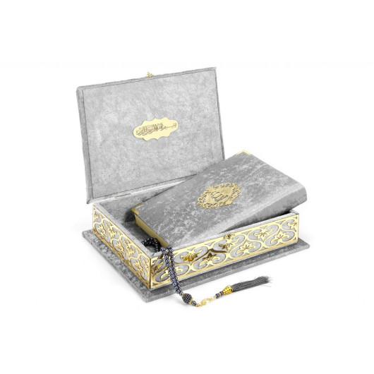 Special Gift Quran Gray With Velvet Covered Plexi Embroidered Chest