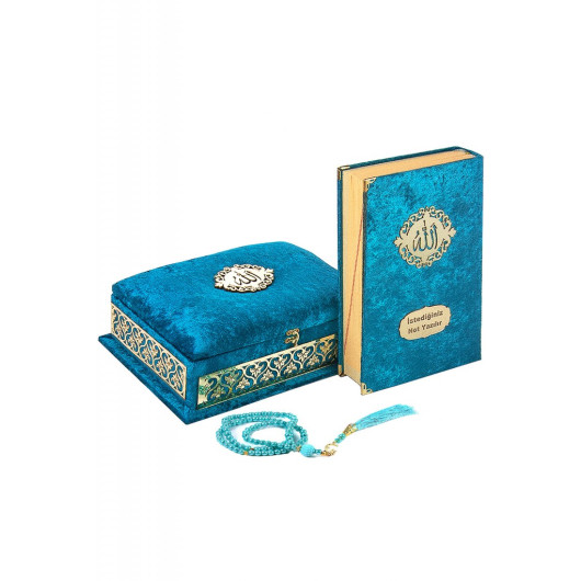 Special Gift Quran Petrol With Velvet Covered Plexi Embroidered Chest