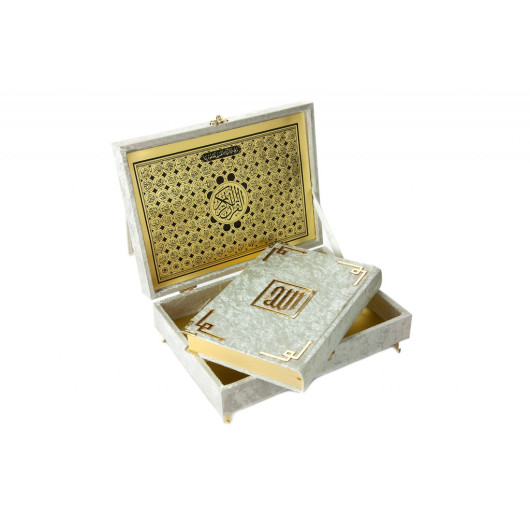 Velvet Covered Gift Quran Set With Recliners - White