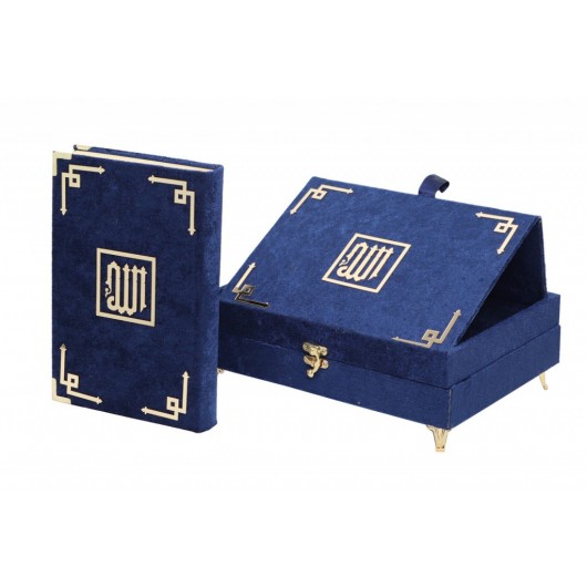 Velvet Covered Gift Quran Set With Recliner - Navy Blue