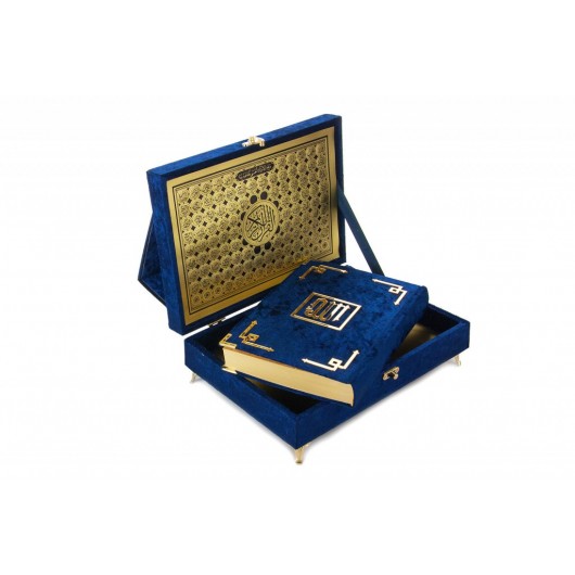 Velvet Covered Gift Quran Set With Recliner - Navy Blue