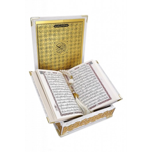 Pocket Size Gift Quran Set With Velvet Covered Box - White