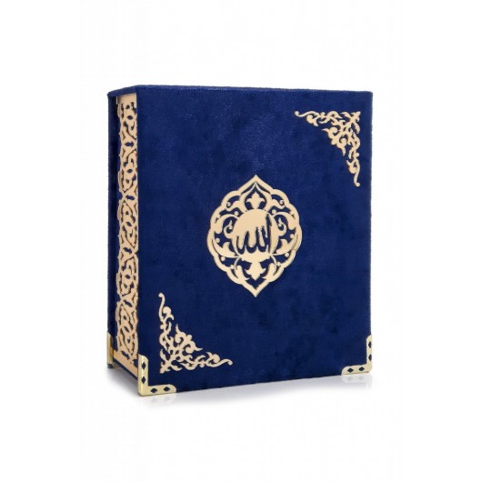 Pocket Size Gift Quran Set With Velvet Covered Box - Navy Blue