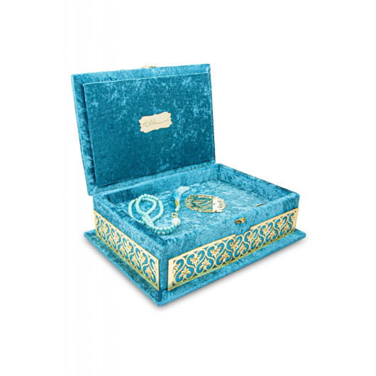 Velvet Covered Chest Personalized Rahleli Gift Quran Set Oil