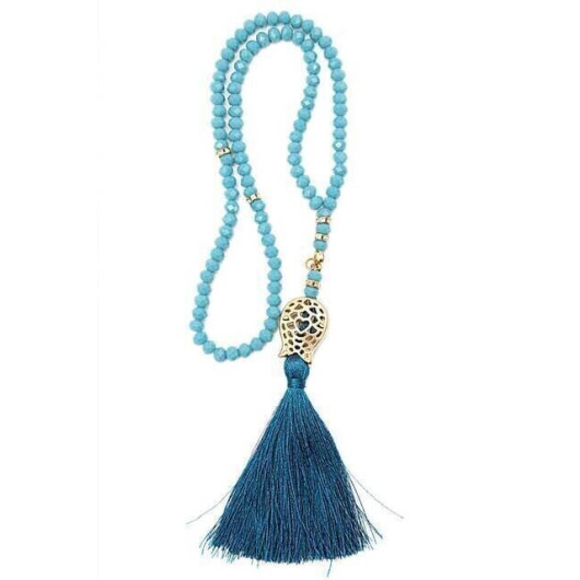 Tulip Patterned Tasseled Crystal Hajj Umrah Gift Prayer Beads Light Blue