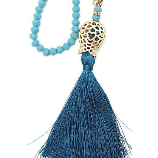 Tulip Patterned Tasseled Crystal Hajj Umrah Gift Prayer Beads Light Blue