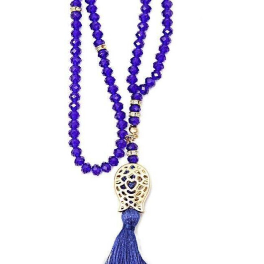Tulip Patterned Tasseled Crystal Hajj Umrah Gift Prayer Beads Purple
