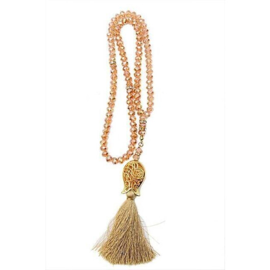 Tulip Patterned Tasseled Crystal Hajj Umrah Gift Prayer Beads Gold