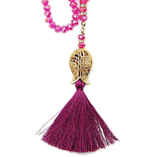 Tulip Patterned Tasseled Crystal Hajj Umrah Gift Prayer Beads Pink
