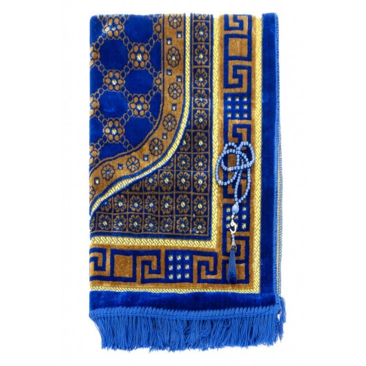Luxury Velvet Shipinger Prayer Rug Rosary Gift Navy Blue