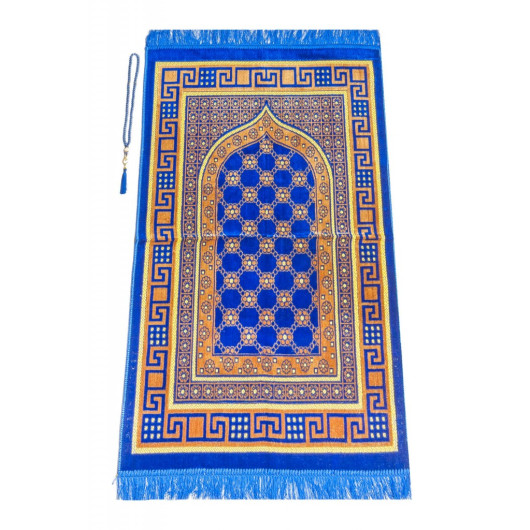 Luxury Velvet Shipinger Prayer Rug Rosary Blue With Gift