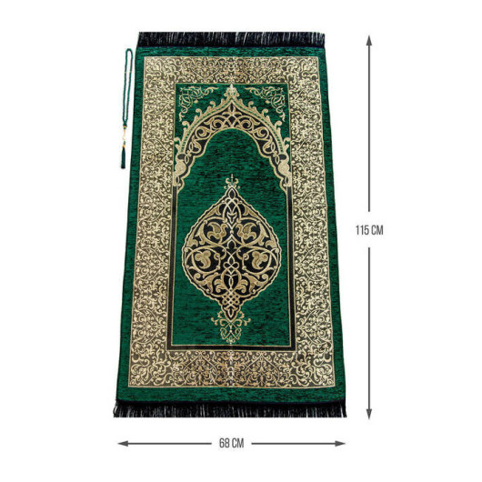 Luxury Ottoman Chenille Prayer Mat Rosary Gift Green
