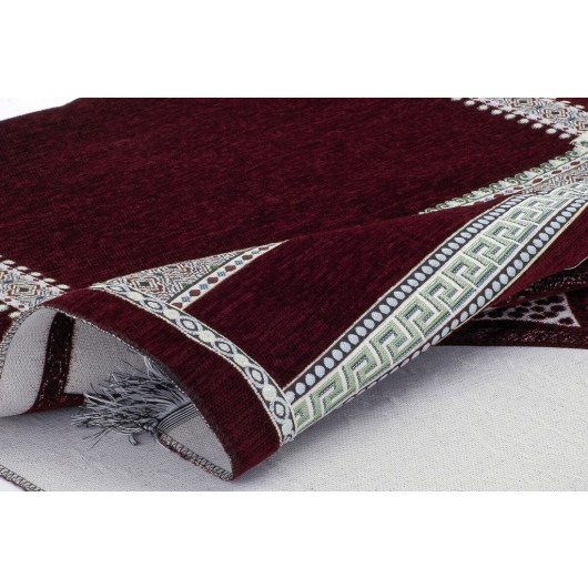 Luxurious Chenille Mihrab Plain Prayer Rug Claret Red