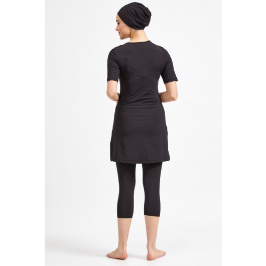 Maresiva Dark Black Short Sleeve Hijab Swimsuit