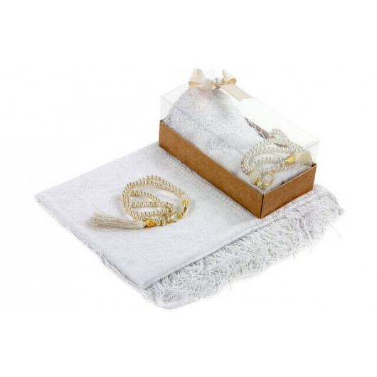 Mevlid Gift Set - Rosary - Shawl Covered - White Color