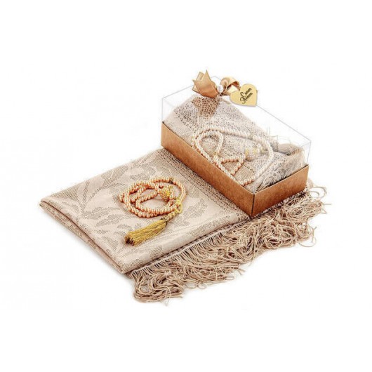 Mevlid Gift Set - Rosary - Shawl Covered - Dark Cream Color