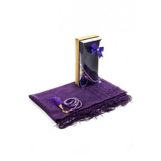 Mevlid Gift Set - Rosary - Shawl Covered - Dark Purple Color