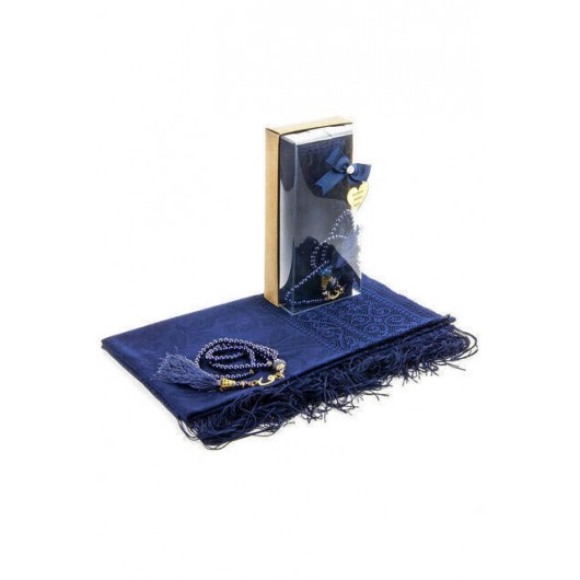 Mevlid Gift Set - Rosary - Shawl Covered - Navy Blue Color