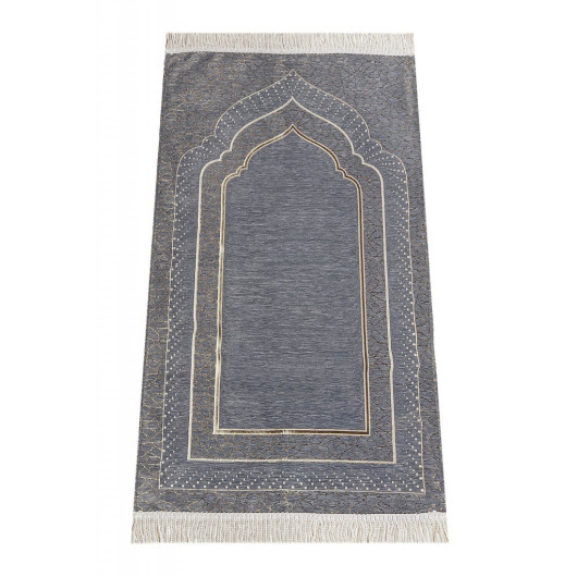 Mihrab Patterned Lined Chenille Prayer Rug - Gray