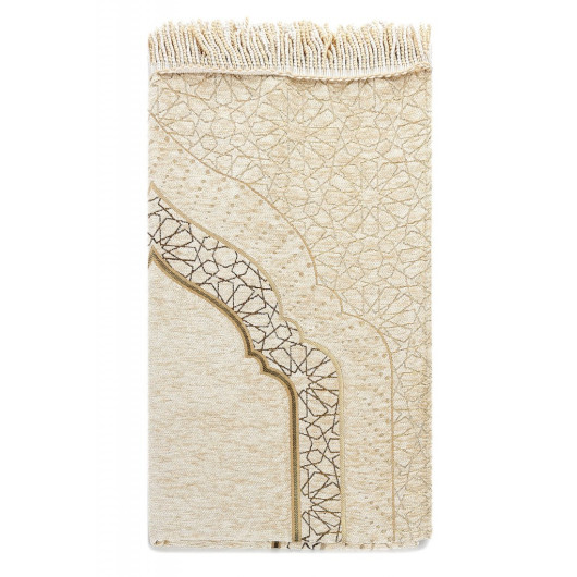 Mihrab Patterned Lined Chenille Prayer Rug - Cream