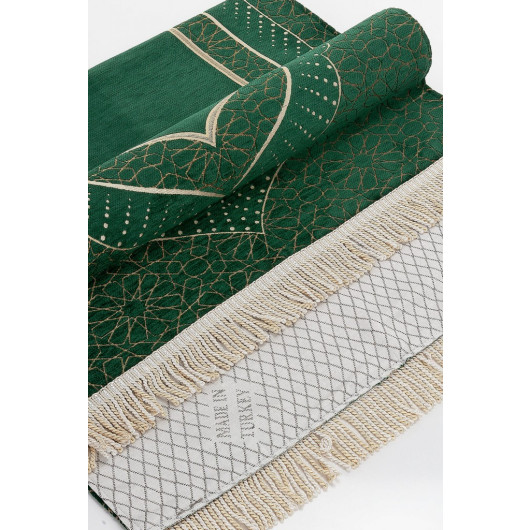 Mihrab Patterned Lined Chenille Prayer Rug - Green