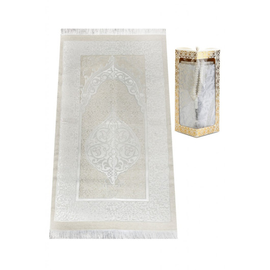 Special Gift Boxed Prayer Mat And Rosary Set White