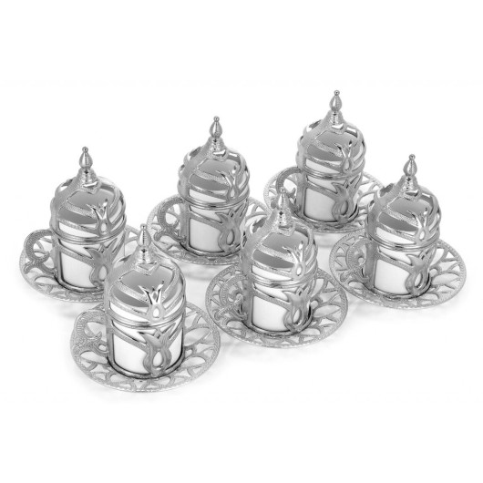 Seperator Pattern Set Of 6 Coffee Serving Cups Silver Color