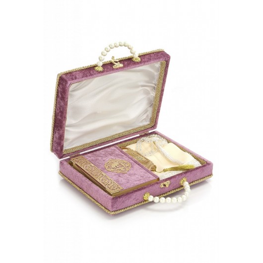 Sponge Velvet Covered Box Bag Boy Pearl Series Gift Quran Set - Pink