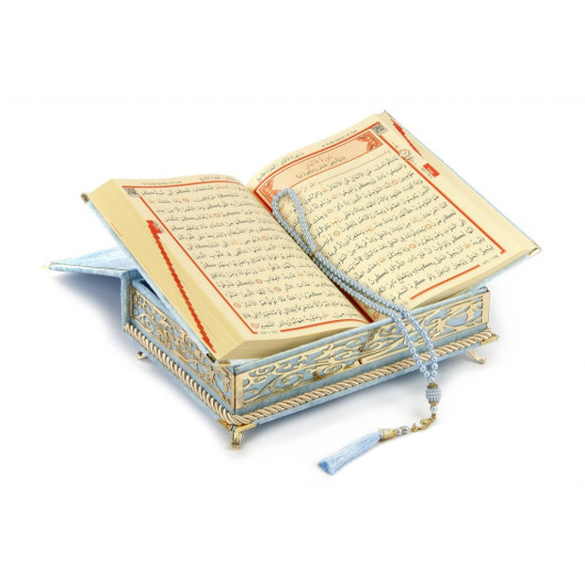 Personalized Gift Quran Set With Sponge Velvet Covered Case Blue