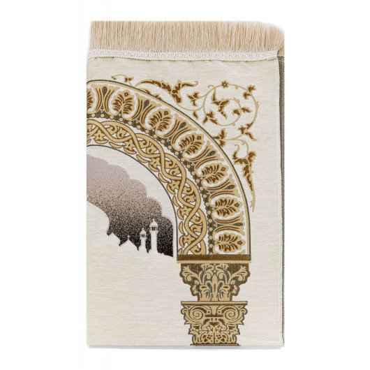 Taj Mahal Patterned Chenille Prayer Rug - Cream Color