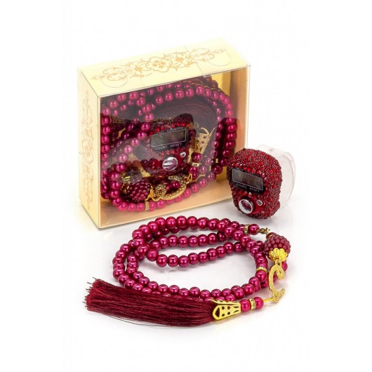 Stone Zikirmatik - Pearl Rosary Gift Set - Red Color